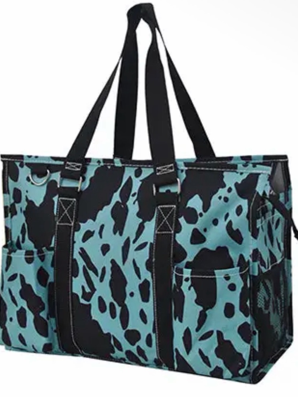 Turquoise Black Cowprint Cosmetic Bag Set - Matching Travel Organizer - Picture 2 of 10